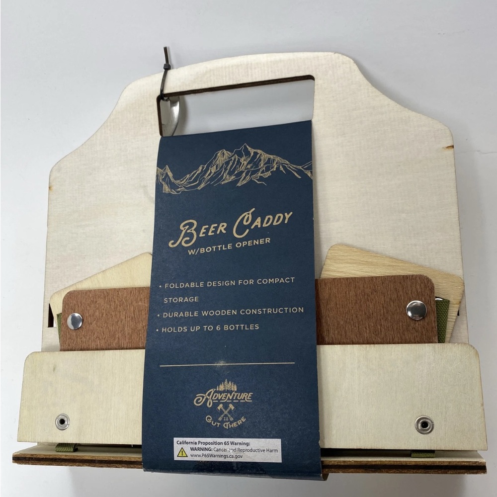 Wooden Beer Caddy with Bottle Opener